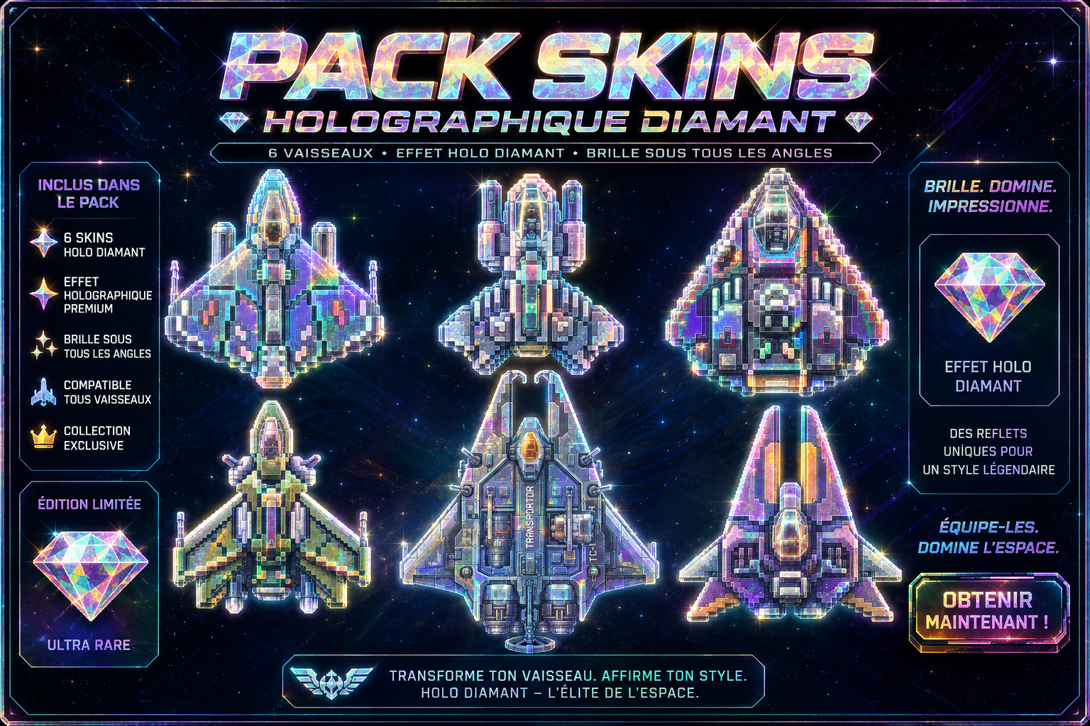 Pack Skins Holographique Diamant — 6 vaisseaux holo